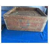 Three soda crates and a horse Shoe tobacco wooden