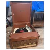 Music Master record player and records. Turns on