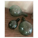 3 vintage round bottom wine bottles