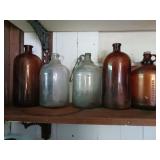 Vintage amber/ brown clear glass jugs & large jars