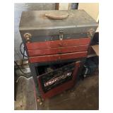 Old rolling toolbox and tools, including belt,