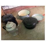Vintage #8 cast-iron stew pot has been enameled.