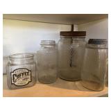 2 old Judge Coffey jars, Waring coffee canister