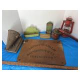 Vintage Ouija board, winged wheel, kerosene