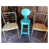 Vintage turquoise metal stool, 23 in from floor