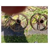 Two steel wheels, 16 in across