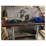 5 foot work bench, and tools on wheels