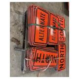 Road signs. Three pallets. The additional