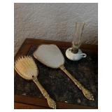Vintage small oil, lamp, and hairbrush and mirror