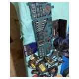 Cobalt battery, power drill, socket sets, clamps,