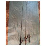 Three fishing rod and reels, incl. 2 Zebco 33 and