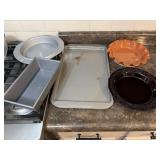 Calphalon loaf pan, two Farberware jelly roll