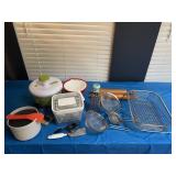 Salad spinner, grater/slicer, strainers, rolling