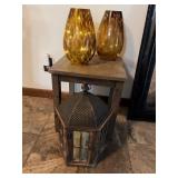 Accent table, lantern look wall decor and two
