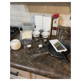Butter warmers, measuring cups, slicer and small