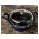 STAUB Dark blue petite oven with lid. Appears to