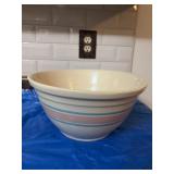 Vintage pink and blue striped stoneware bowl