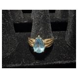 Ladies 14K PC Gold ring with aquamarine stone