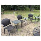 Three patio chairs, and three folding side tables