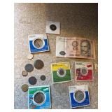 Vintage coins incl. Qing dynasty Chinese cash coin