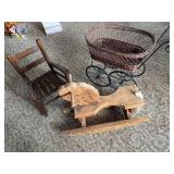 High chair, Wooden rocking horse, child
