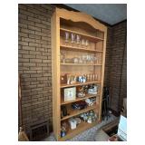 Beautiful wood shelving unit. Contents sold