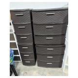 Plastic organizers. Four sets of three drawers.