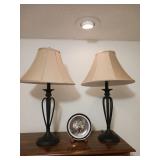 Pair of black metal lamps small plate on stand