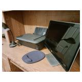 HP printer and monitor also includes desk lamp