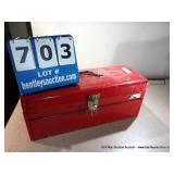 RED TOOL BOX W/ MISC TOOLS & PARTS