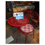 RED METAL OUTSIDE TABLE W/ 2 CHAIRS 3X MONEY
