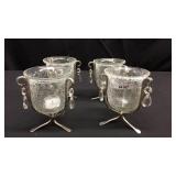 4 jeweled candle holders crackle glass finish