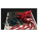 Box of miscellaneous Christmas lights candy cane