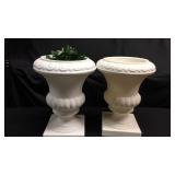 2 white plastic flower containers