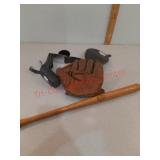 Lot of baseball glove mini bat and toy belt