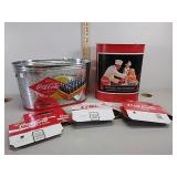 Coca-cola Tin, Metal Garbage Can & Bottle Holders