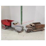 2 pressed steel toy trucks, some modified parts.