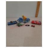 Lot of tin toy cars and motorcycle