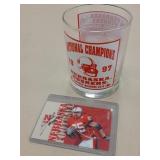 Josh Davis autograph trading card & Huskers glass