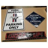3 metal Mustang signs