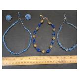 * 3 antique blue crystal necklaces 1 pair clip-on