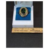 * Antique gold toned & green costume ring size 5