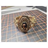 Cameo bangle bracelet gold tone brown glass