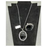 Banded onyx necklace & sz 7 ring