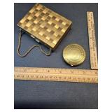 * Vintage gold tone metal purse & powder compact
