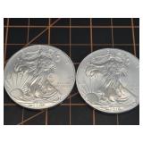 2 qty 2010 1oz .999 Silver Eagle rounds