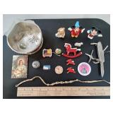 *Mickey Mouse figurines,  metal dish, utility