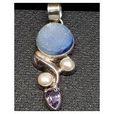 * Sapphire Druzy Natural Pearl Amethyst sterling