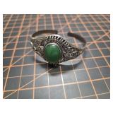 Green agate sterling silver bangle floral design