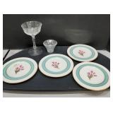 Champagne glass, candle holder & 4 Lenox bread &